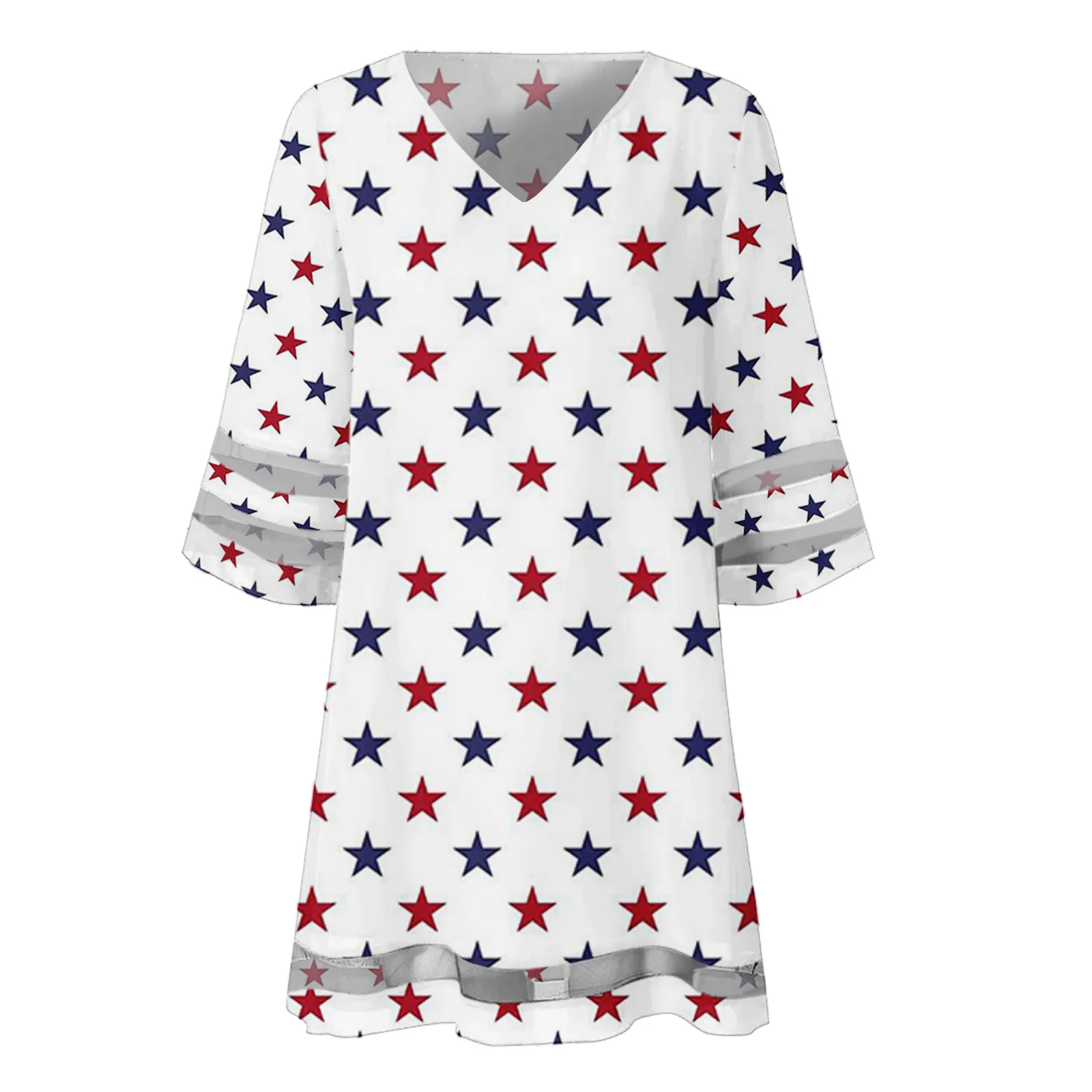 

Fashion Leopard Print Dress 2021 Women Casual Crewneck Mesh Patchwork 3/4 Bell Sleeve Loose A-line Tunic Dress