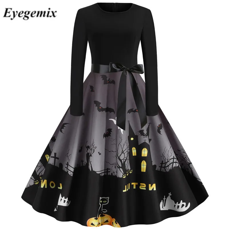 Осень зима зимние розовые женские 50 х 60 с длинным рукавом платье тыкв и призраков