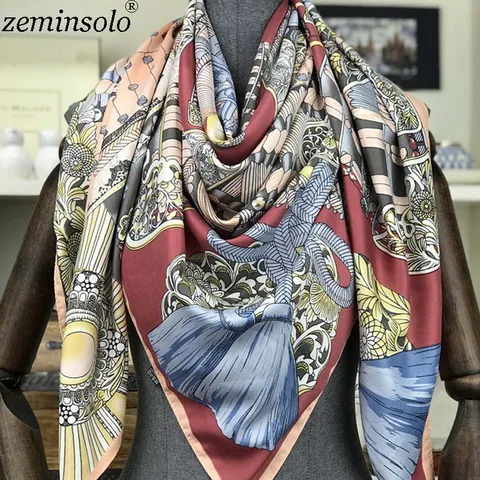 Модный дизайнерский квадратный шелковый шарф, женский платок с принтом, бандана, Женская шаль, хиджаб, элегантная повязка на голову, кольцевые шарфы, палантины 130*130 см