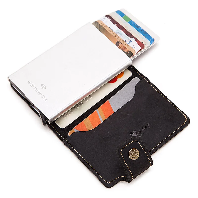 rfid blocking men credit card holder fashion automatic business id card case aluminum anti degaussing anti theft wallet 2020 free global shipping