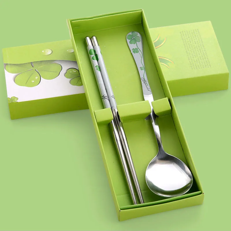 1 пара палочек для еды + ложка в китайском стиле из нержавеющей стали набор ложек с