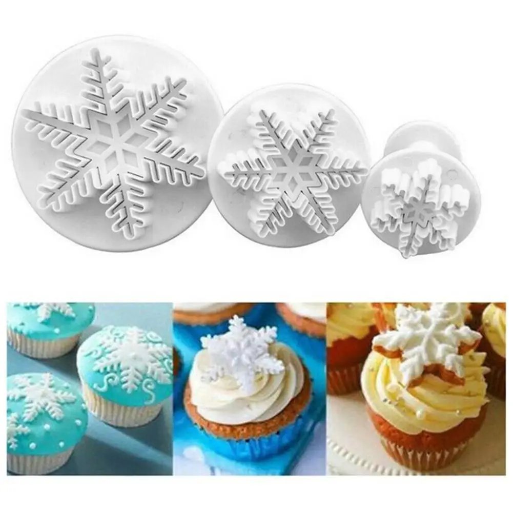 

3pcs Snowflake Fondant Embossing Mold 3-piece Set of Small Snowflakes Spring Biscuit Mold Kitchen Pastry Making Tool Mould
