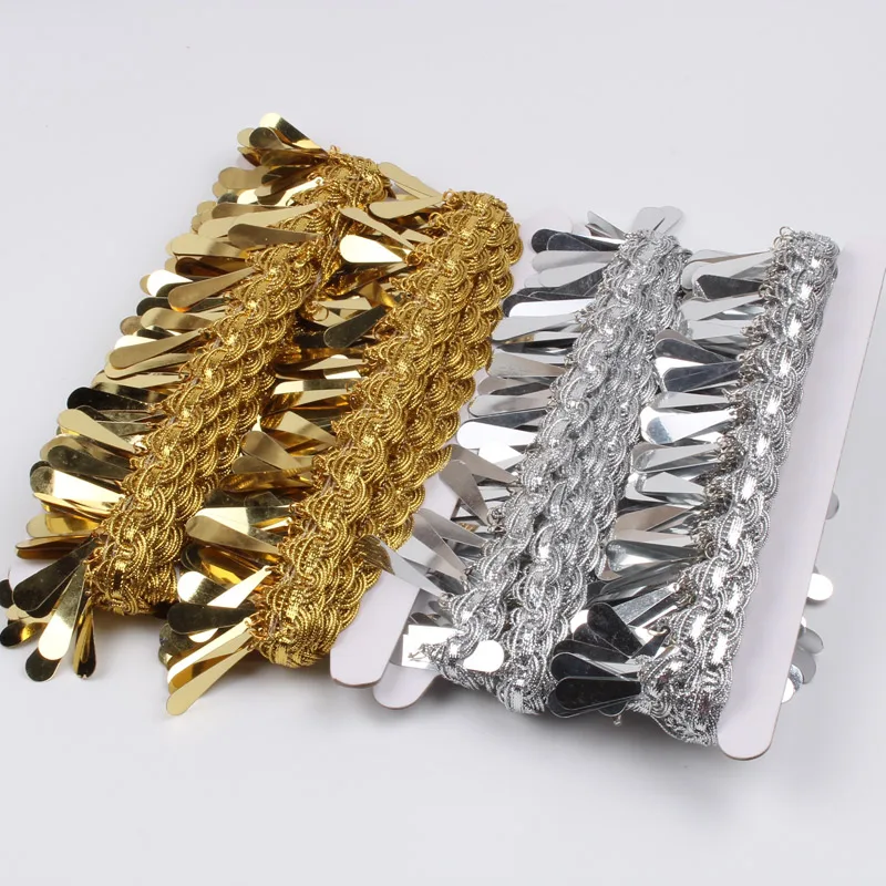 5 см 2 ярда золотистого/серебристого цвета бахрома блестящее кружево с блестками