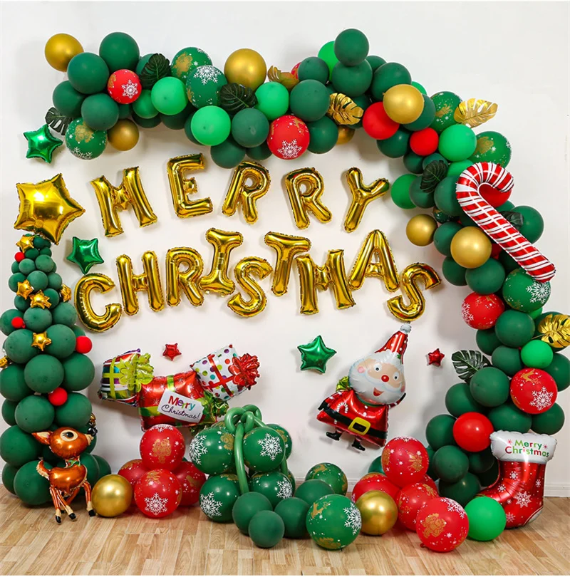 

Christmas Balloon Arch Green Santa Claus ELk Snowman Balloons Garland Cone Explosion Star Foil Balloons Christmas Party Decor