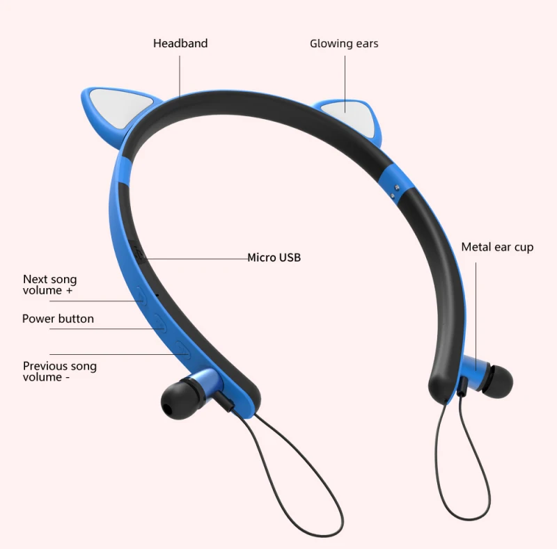 

ZW-29 Wireless Bluetooth 5.0 Headphones Magnetic Cute Cat Ear Earphone Hifi Stereo Sport Anti-sweat Headset With Mic Girl's Gift