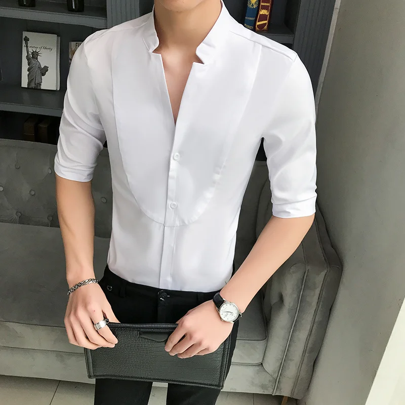 Рубашка мужская мода воротник поделка рукав рубашка ночной клуб ktv бар стилист