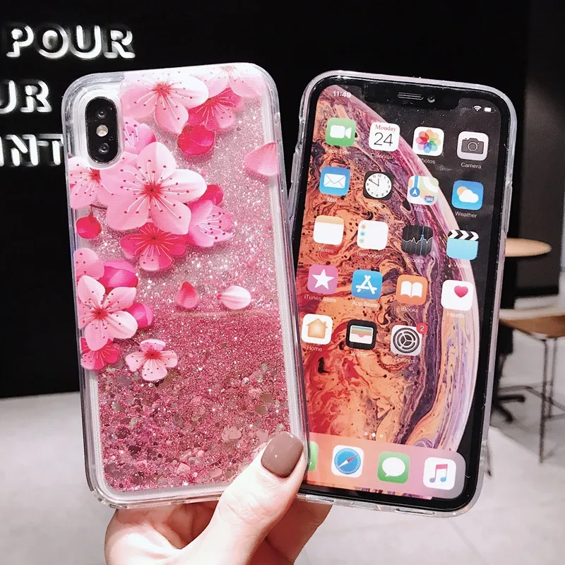 Чехол для телефона Gimfun с розовым цветком и зыбучим песком Iphone 11 Pro Max Xs Xr 6s 7 8plus