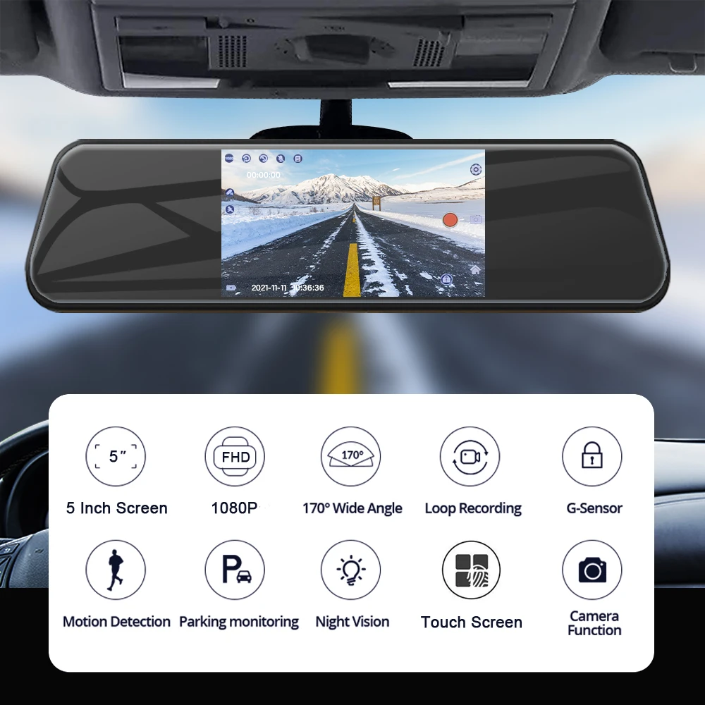 Автомобильное зеркало заднего вида с сенсорным экраном 5 дюймов
