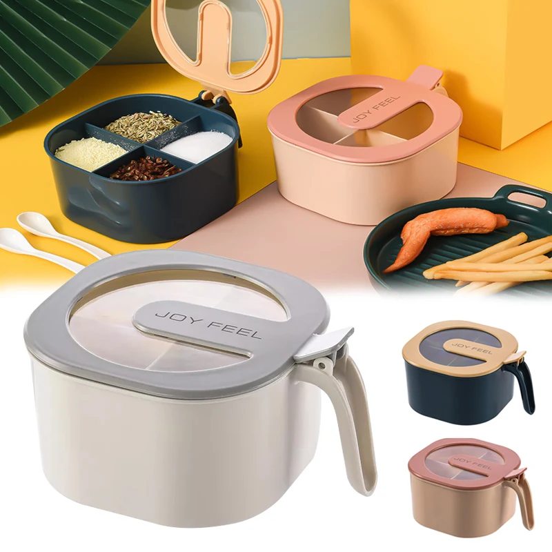 

4/3 Grids Cooking Seasoning Spice Organizer Plastic Storage Container Box Condiment Jar With Spoons Cozinha Kitchen Tool Gadgets