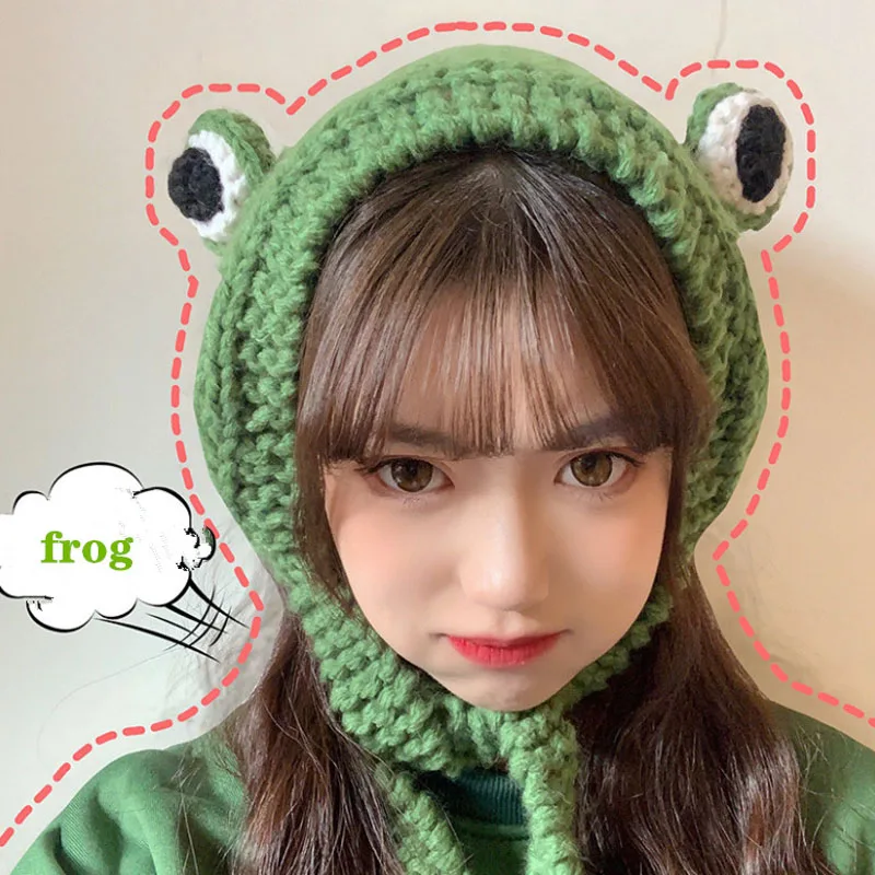 

Winter Skullies Cute Women Frog Hat Crochet Knitted Hat Costume Beanie Hats Cap Women Gift Hip-hop Cap Photography Prop thermal