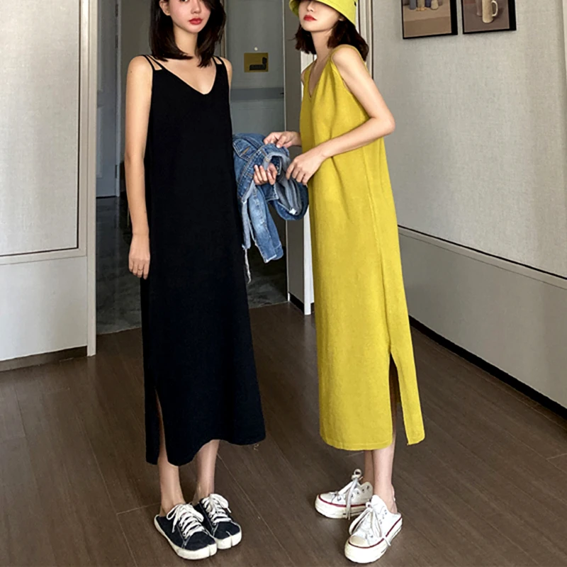 KHALEE YOSE вязаный свитер Повседневное платье шикарное черное желтое летнее женское