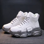 Женские ботинки со шнуровкой, Зимние теплые кроссовки на платформе, с плюшевой подкладкой, 6 см, белые кожаные ботинки, 2019