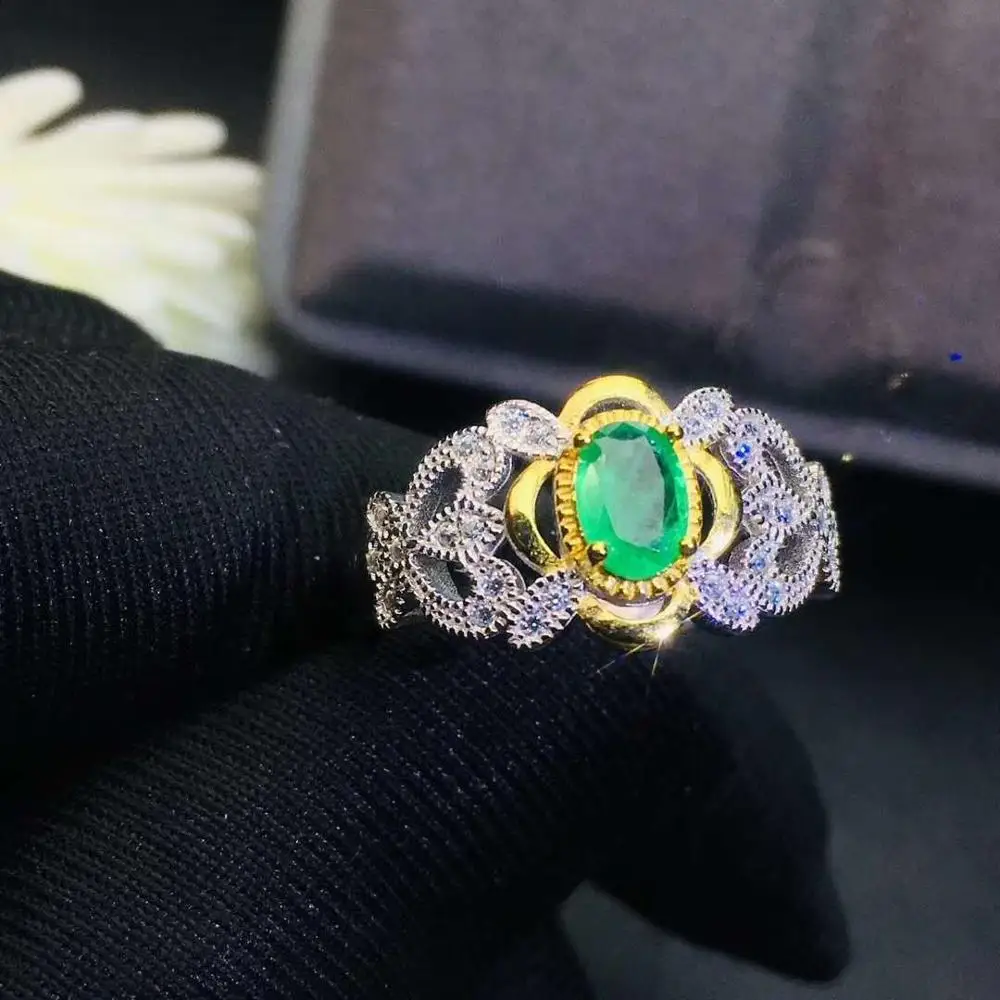 Free shipping Natural emerald ring 925 sterling silver Fine jewelry For men or women | Украшения и аксессуары