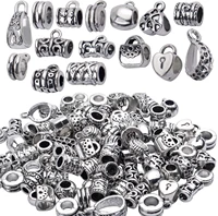 85pcs antique silver bail beads bracelets charms dangle connectors tibetan spacer beads for jewelry making crafts diy17 styles