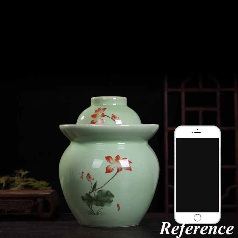 Керамическая банка Цзиндэчжэнь кимчи для маринования лотоса с ручной росписью
