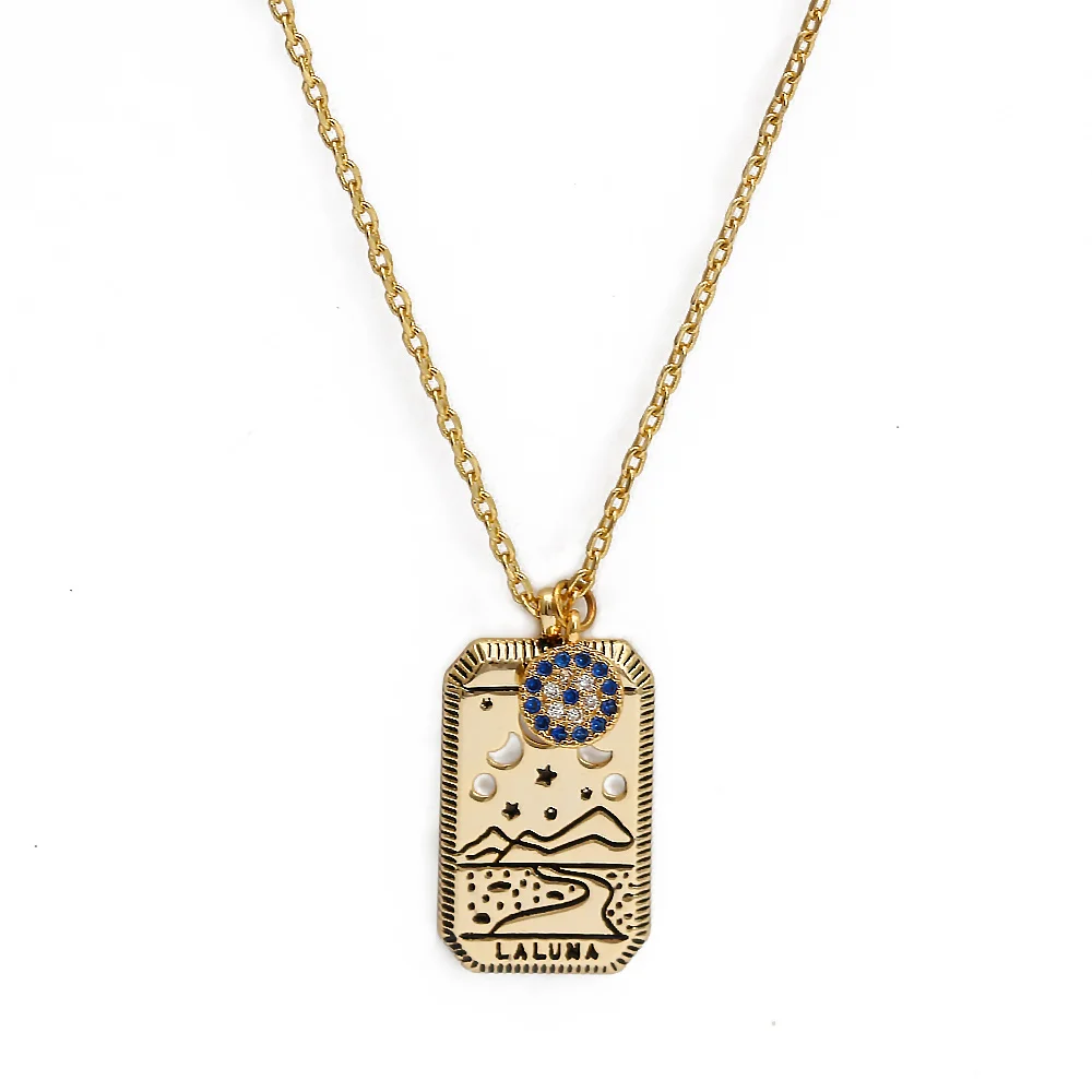 

2021 Tarot Cards Pendant Necklace Vintage Square Amulet Gold Plated Necklace Men's Women's Neck Chain Choker Women Party Jewelry