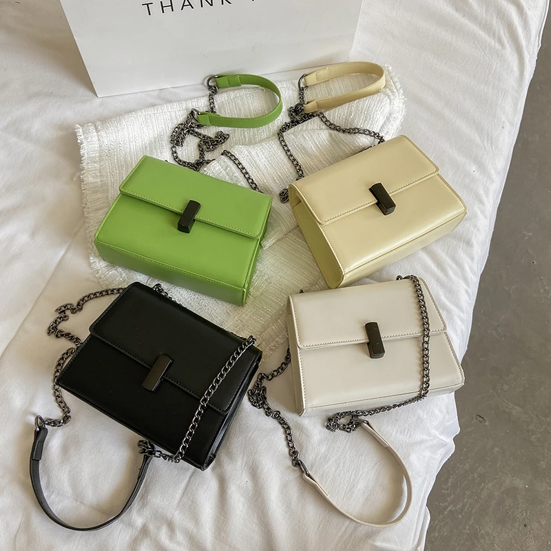 

Solid Color Leather Crossbody Bags for Women 2021 New Lady Simple Designer Shoulder Messenger Bag Female Elegant Chain Handbags