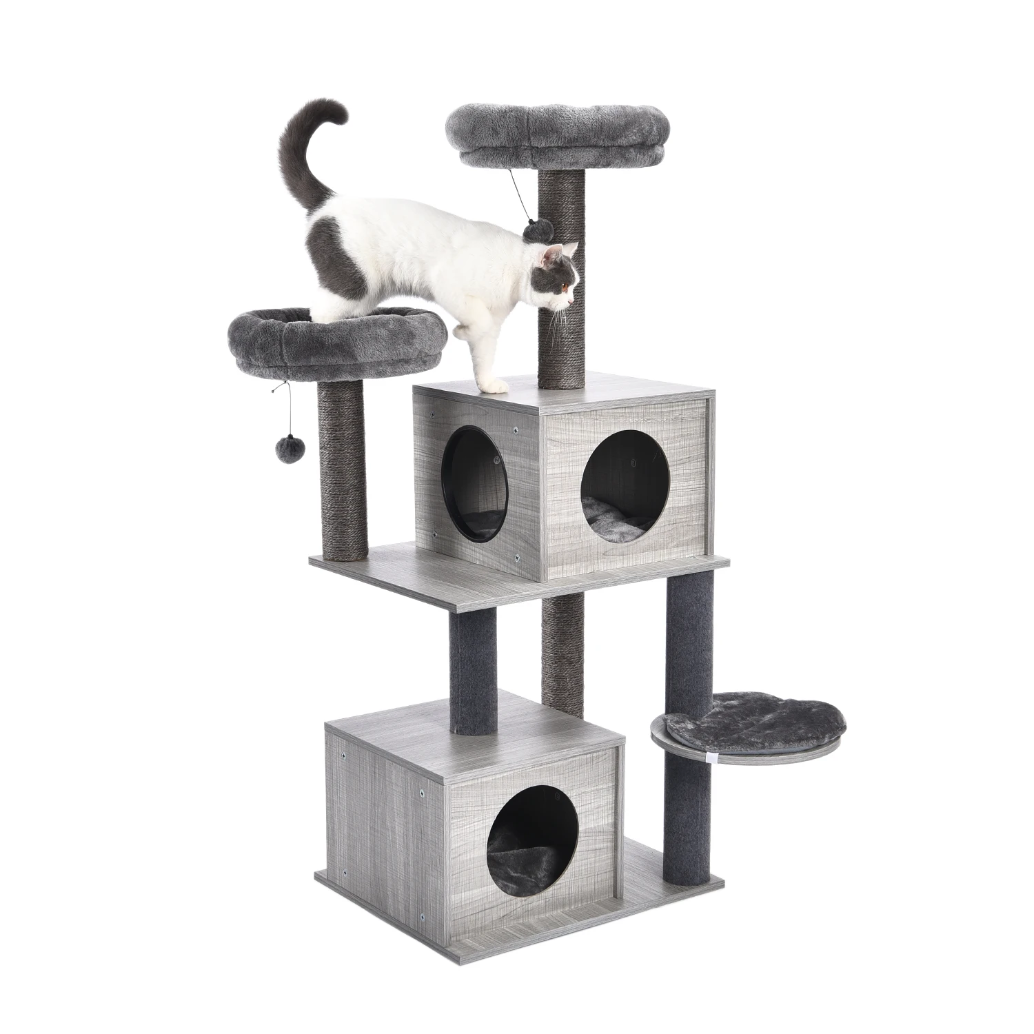 Современная кошачья башня Cat Tree с полностью сизальным покрытием когтеточками