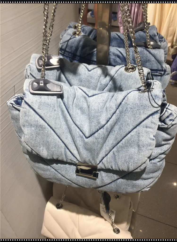 

Vintage Blue Denim Women Shoulder Bags Designer Jeans Handbags Luxury Chains Crossbody Bag Over Large Female Purse