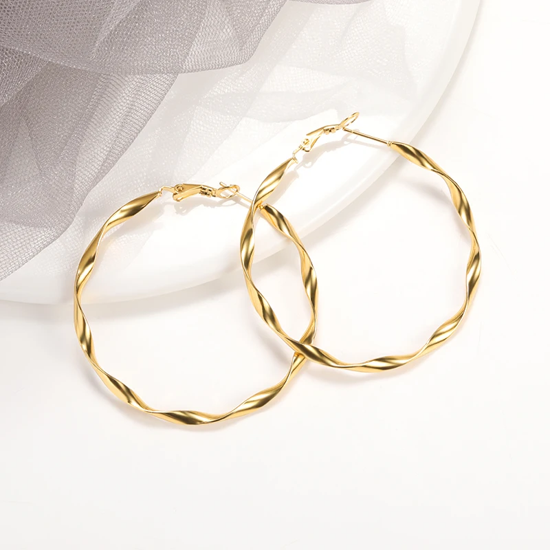 

New Popular Twisted Earrings For Women Stainless Steel Diameter 40/60mm Hoop Earrings Lightweight Casual Sports Jewelry Gifts