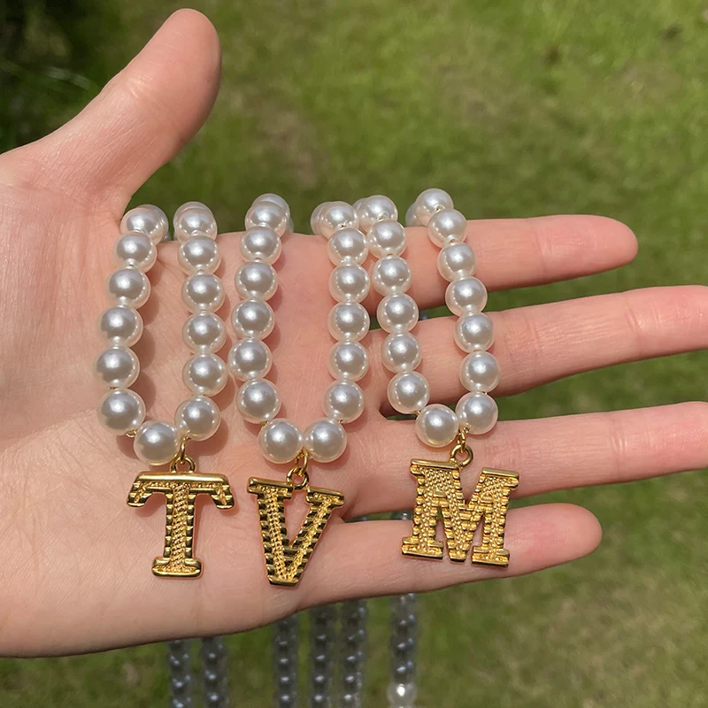 

Initial Necklace For Women Collier Pearl Chain On The Neck English Letter Pendants Choker Jewelry Gift Accessories Bijoux Femme