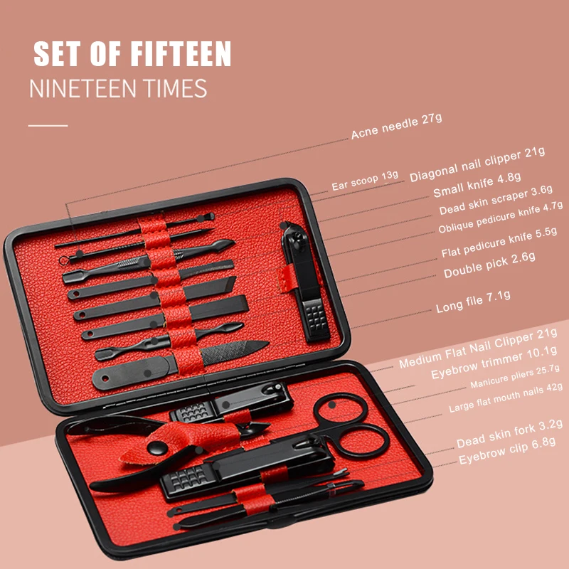 

Hot 15pcs Nail Clippers Manicure Pedicure Set Stainless Steel Manicure Kit Tools for Nail Cutter Kits with Portable Case EY6