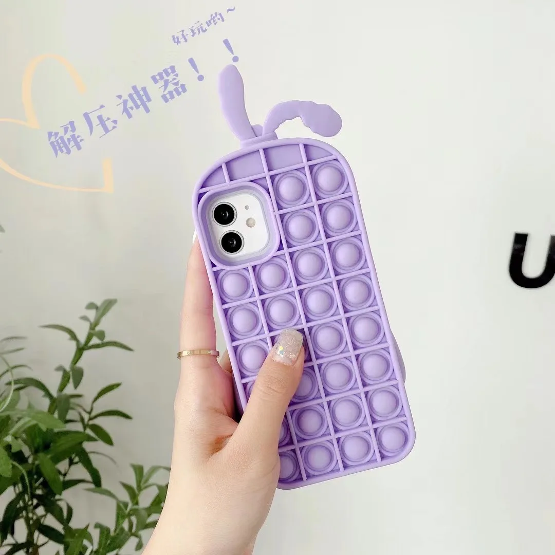 

Relive Stress Pop It Phone Case for Iphone 11 Pro Max 12 Mini XR XS 8 X 7 6 6s Plus SE Stress Toys Bubble Silicone Rabbit Ears