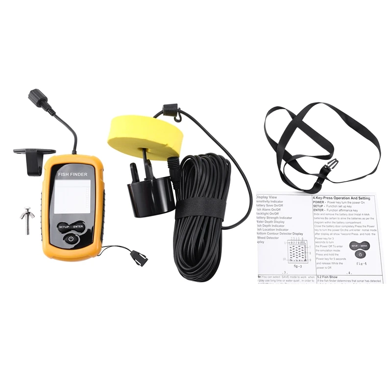 

FF1108-1 Portable Sonar Alarm Fish Finder Echo Sounder 0.7-100M Transducer Sensor Depth Finder #B3 Yellow