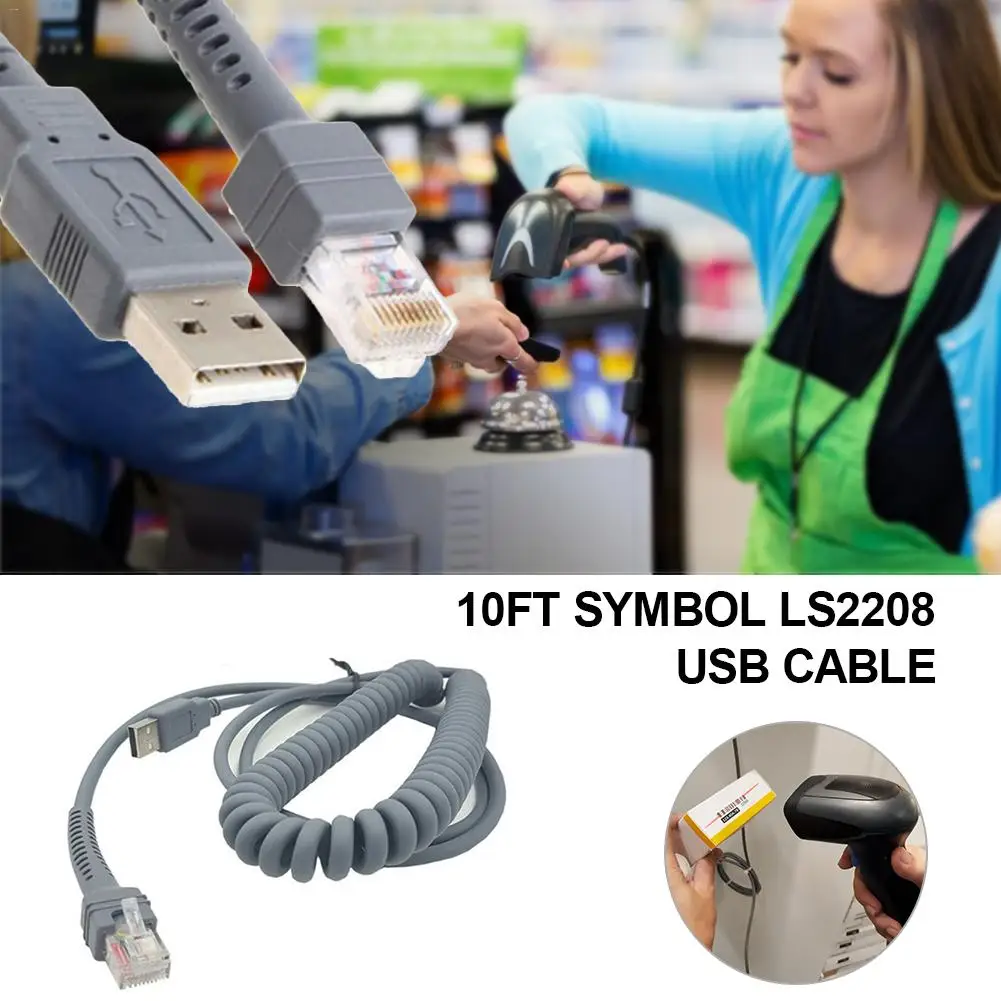

Bar Code Coiled Spiral Extension USB To RJ45 Cable Barcode Scanner USB Cable For Ls2208ap Ls1203 Ls4208 Ls4278 Ds6707 Ds6708