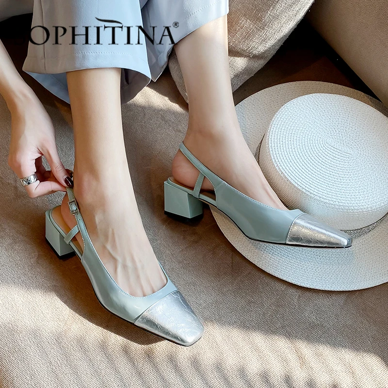 

SOPHITINA Fashion Design Pumps High Quality Cow Leather Special Metal Decoration Square Heel Shoes Elegant Women's Pumps PO463