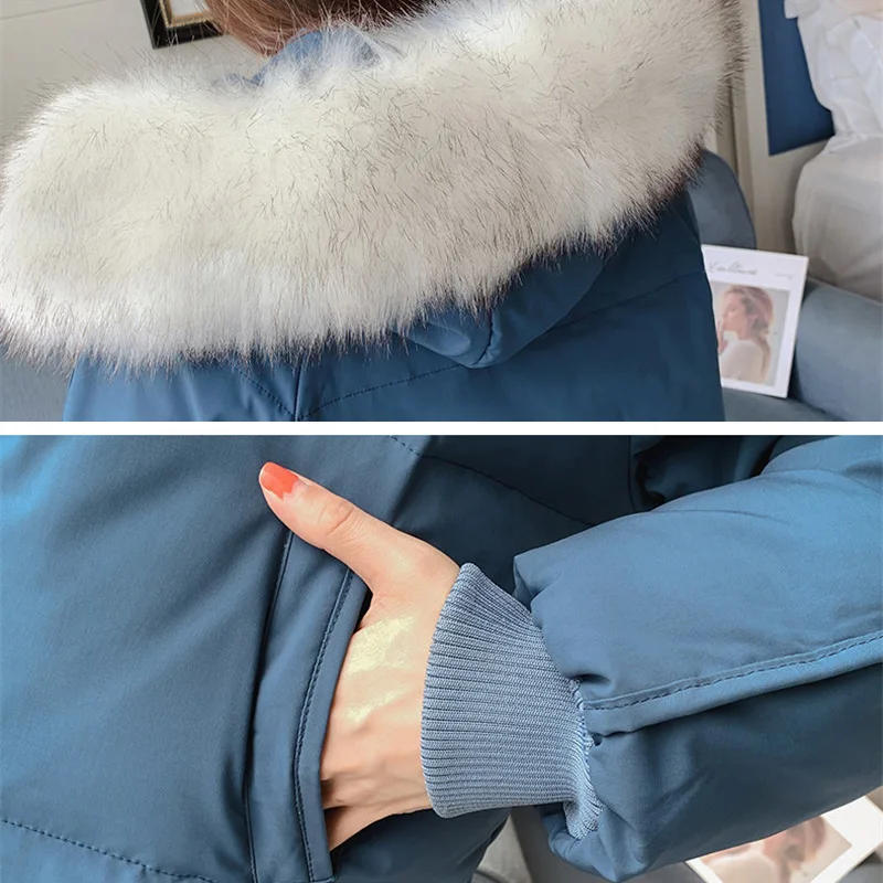

2021 New Parkas Female Jackets Winter Jacket Women Faux Fur Collar Hooded Thicken Warm Loose Down Cotton Coats Snow Outwear