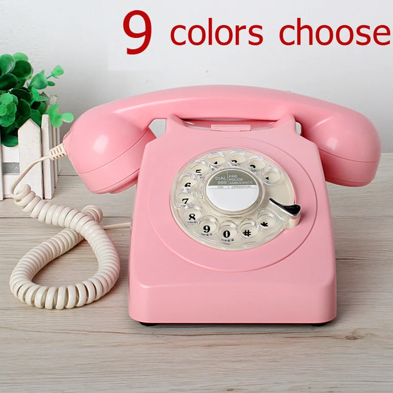 

revolve dial Vintage pink begie Black landline telephone Plastic Home office Retro Wire Landline fixed Phone Europe style