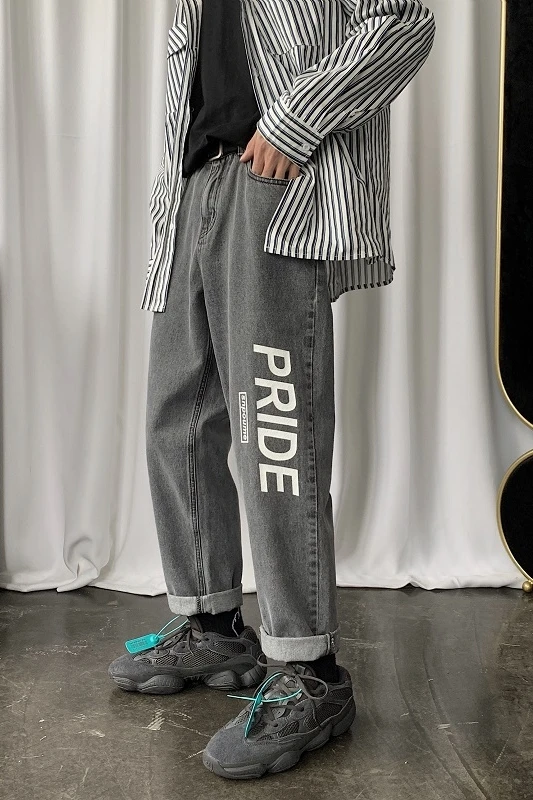 

2020 Spring And Autumn New Youth Popular Letter Printing Loose Jeans Fashion Casual Wild Mid-rise Straight Pants M-2XL