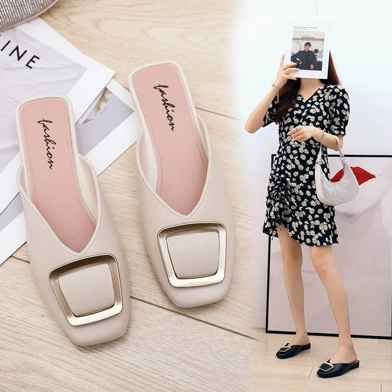 

Slippers Women's Outer Wear New Autumn Baotou Flat Bottom Non-slip Semi-trail Plastic Sandals and Slippers Women's Shoes