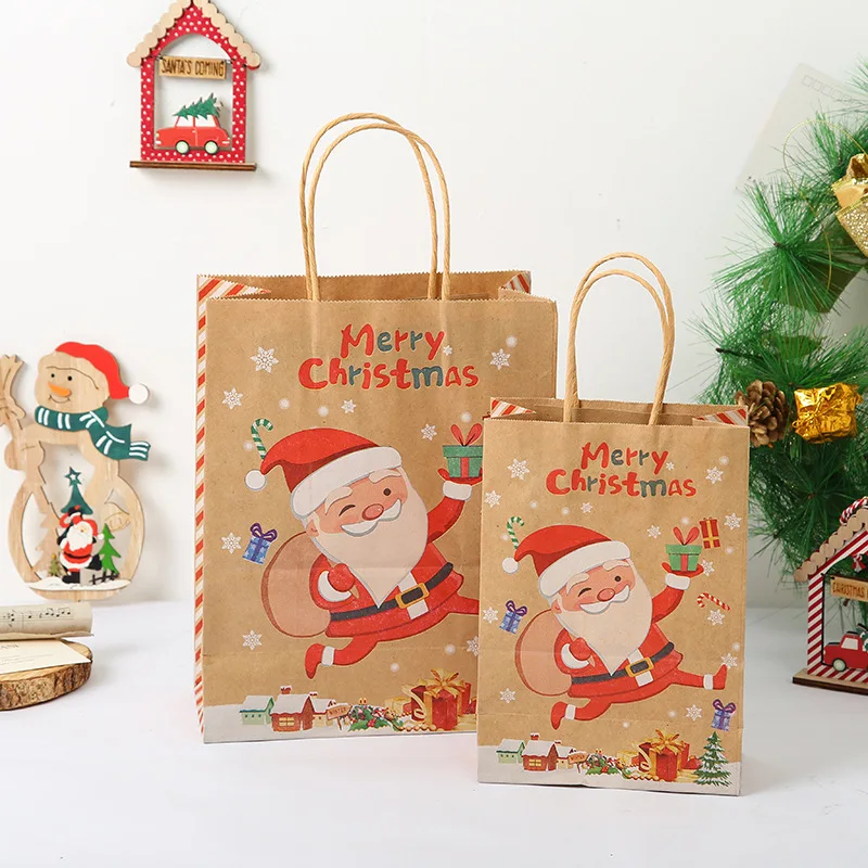 

10Pcs/lots Kraft Paper Bags Cute Cartoon Holiday Merry Christmas Gift Packaging Bag Portable Wedding Birthday Party Paper Bags