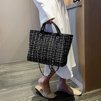 2019 casual women large capacity handbag plaid cloth shoulder bag european and american fashion wild solid color beach bags