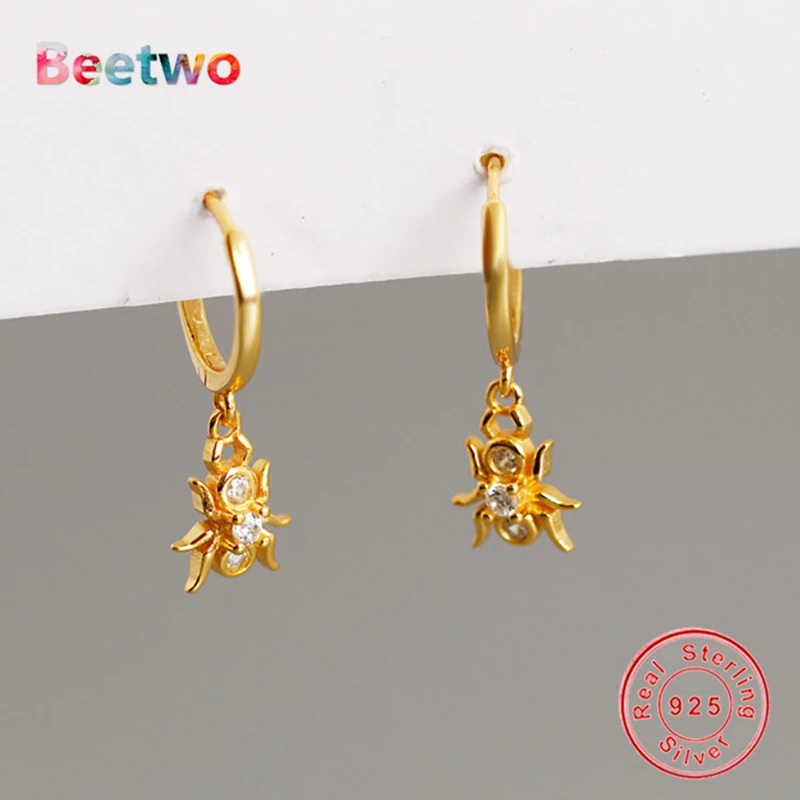 Серьги-кольца 100% Стерлинговое Серебро 925 пробы циркониевые серьги в виде паука