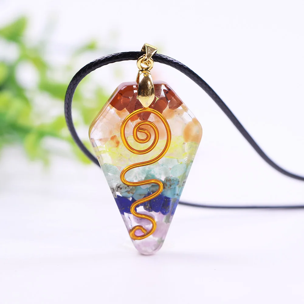 7 кристаллической чакры (камень ожерелье Рейки Исцеление Orgonite кулон лечебный