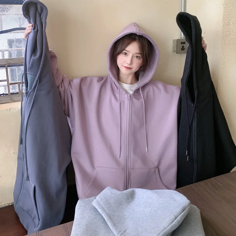 Sweetshirt for Girls Hooded Sweatshirts Zipper Sportswear Basic Hoodies Woman Hood Oversized Harajuku Zip Up Drawstring Hoodie