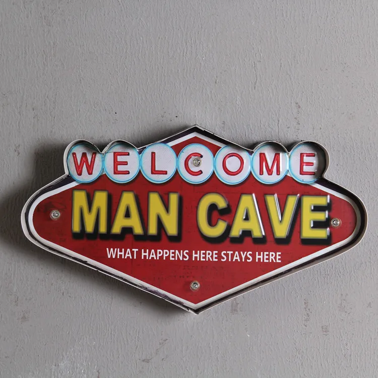 

Led Welcome MAN CAVE Metal Sign Cafe Pub Bar Illuminated Signboard Art Painting Wall Decor Hanging Light Metal Signs