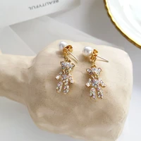 lats fashion shiny zircon cute bear dangle earrings japanese korean girl pearl earrings for women 2020 jewelry drop earings