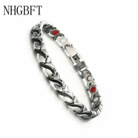 nhgbft black color stainless steel magnetic bracelet women mens leaf shape motion healthy bracelet