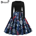 Элегантное женское винтажное рождественское платье с длинным рукавом и принтом, вечерний сарафан с высокой талией для выпускного вечера, Женская осенне-зимняя одежда