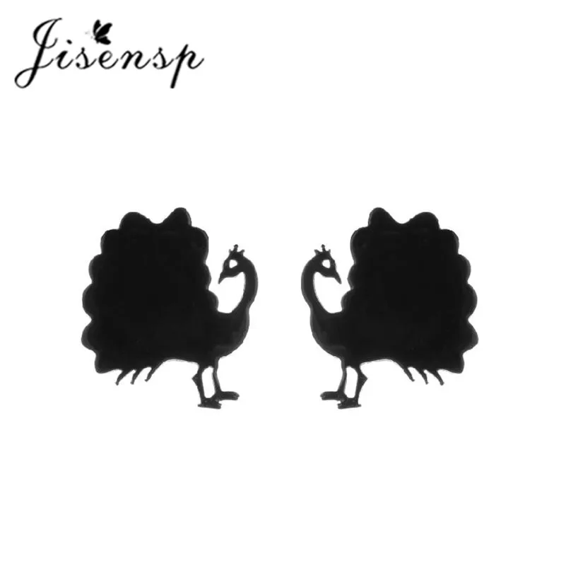 

Jisensp Black Color Stainless Steel Earrings Lovely Animal Peacock Stud Earrings Bohemian Jewelry for Women Kids Birthday Gift