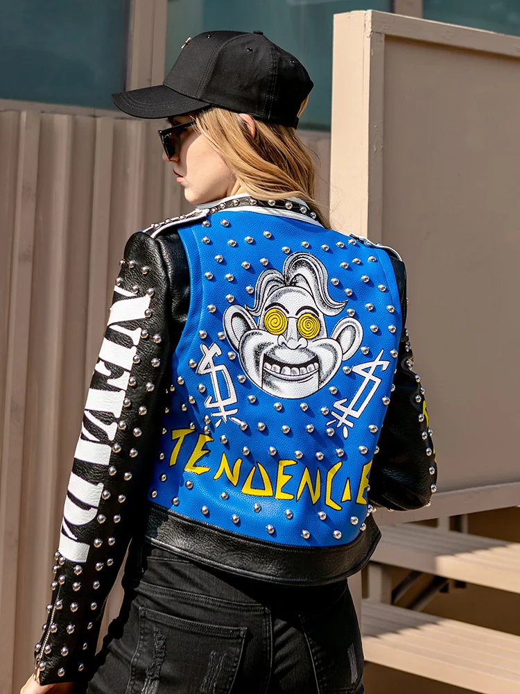 

Кожаная куртка с заклепками для мотоциклистов, классные костюмы Yuppie для сцены, панк, пэчворк, шикарный металлический музыкальный праздничн...