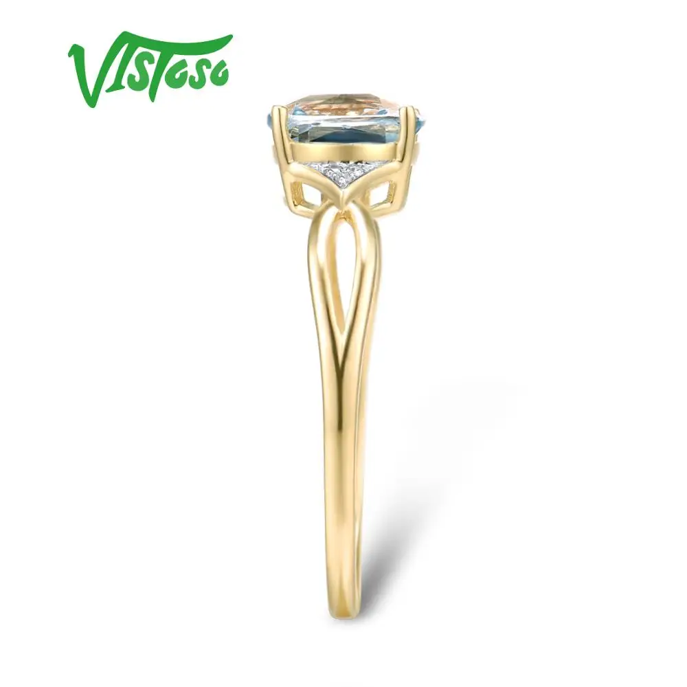 VISTOSO Pure14K 585 кольцо из желтого золота для женщин, сверкающий бриллиант, хромпидный голубой топаз, юбилейное классическое ювелирное изделие