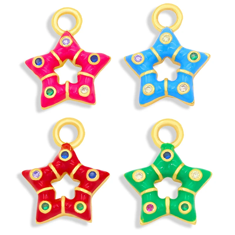 

OCESRIO Mini Pentagram Star Enamel Charm for Handmade Gold Plated Copper Cubic Zircon Fashion Findings for Diy chma095