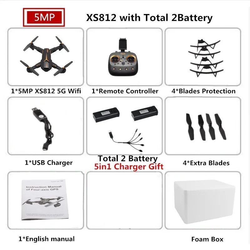 2 Foam Box 5MP VISUO XS812 Радиоуправляемый Дрон 4K gps Дроны с 5G WiFI FPV камера Вертолет следим за мной складной Квадрокоптер VS F11 SG906 - Цвет: 2 Foam Box 5MP