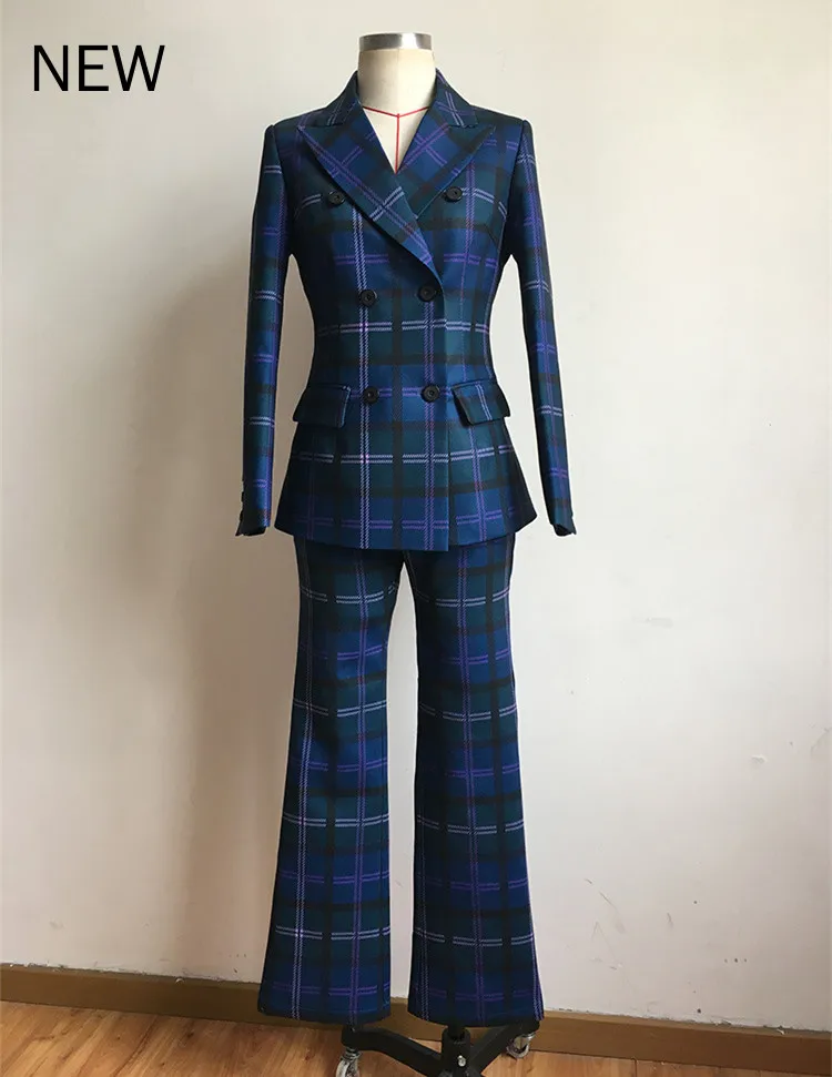 

S-3XL high quality 2019 new fashion British style striped print long-sleeved trousers Slim temperament commute woman Pant Suits