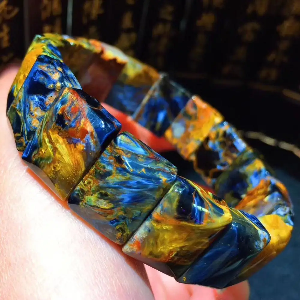 Настоящий натуральный синий желтый Pietersite браслет для женщин и мужчин фейерверк